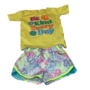 Under Armour & PJ Place Girls 4T Outfit Set Be Kind Tee Athletic Shorts Yellow